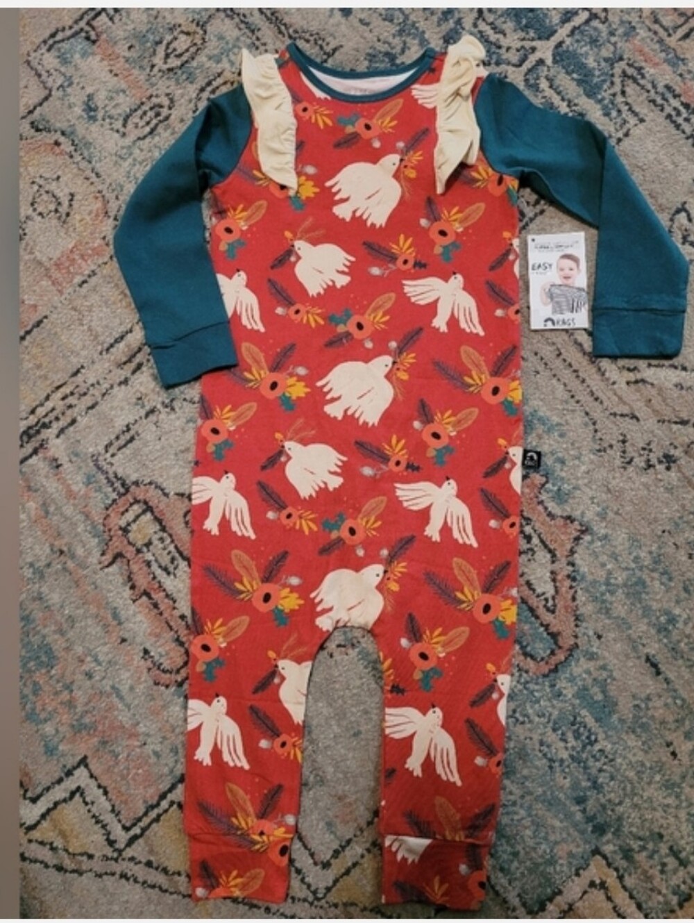 Rags to Raches 2T Fall Floral Bird Outfit Romper Bodysuit Ruffles